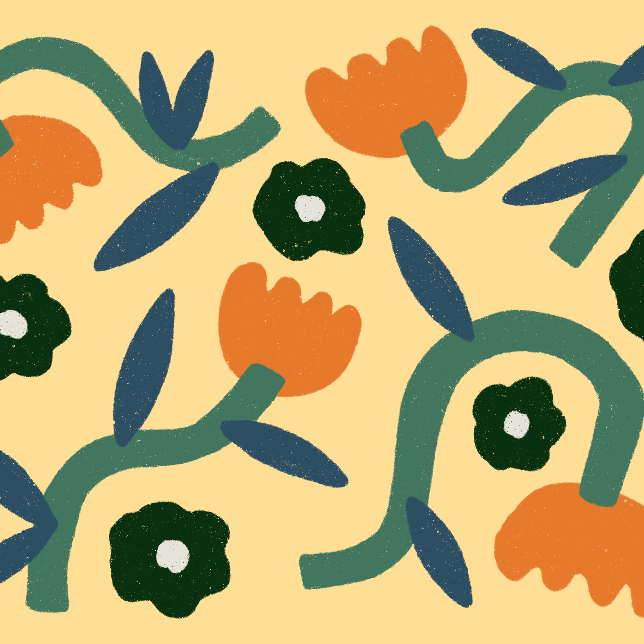 Digital art of flower and leaf shapes by Emily Clark.