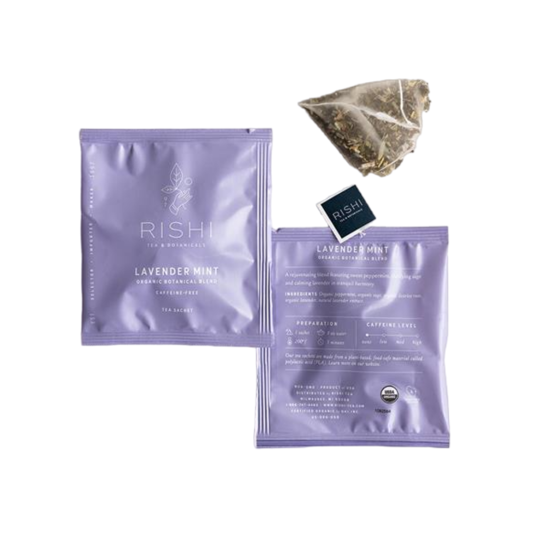 
                  
                  Load image into Gallery viewer, Organic lavender mint tea packages and tea bag.
                  
                  