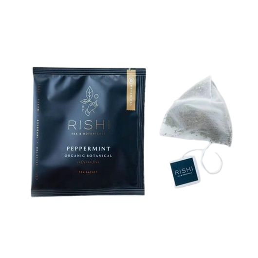 Rishi peppermint tea bag and package