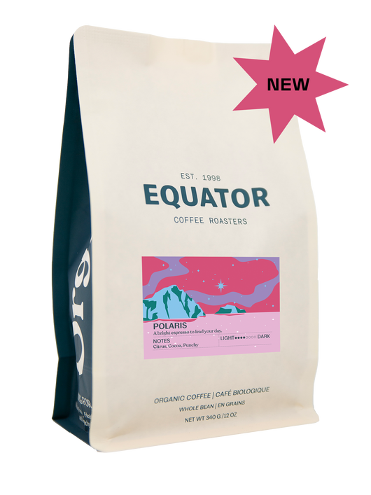 340g bag of organic, fair trade Polaris Espresso coffee beans.