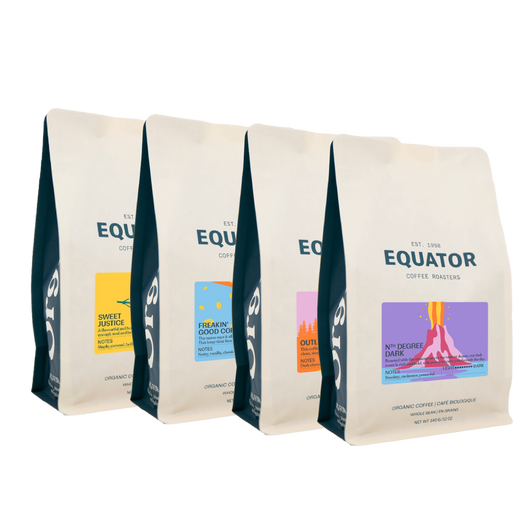 Four 340g bags of coffee that come in the sample bundle. Sweet Justice, Freakin' Good, Outlier and Nth Degree.